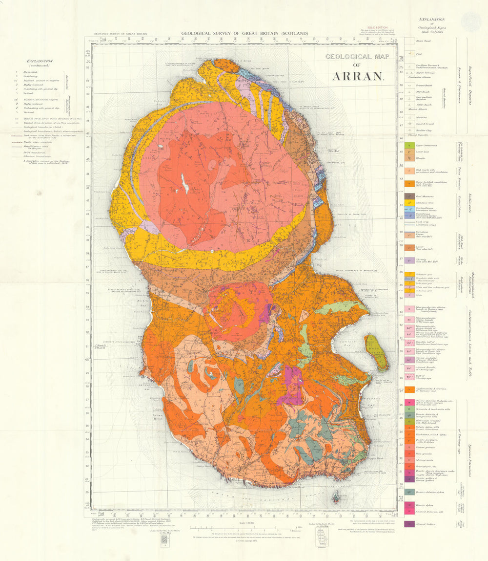 Geological map of Arran. Solid edition geological survey map sheet Scotland 1972