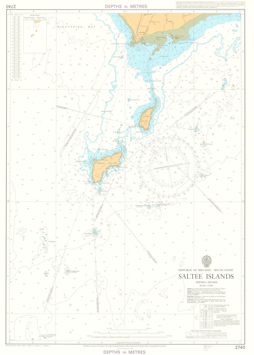 Ireland South Coast - Saltee Islands. Admiralty chart #2740. 1976 (1983) map