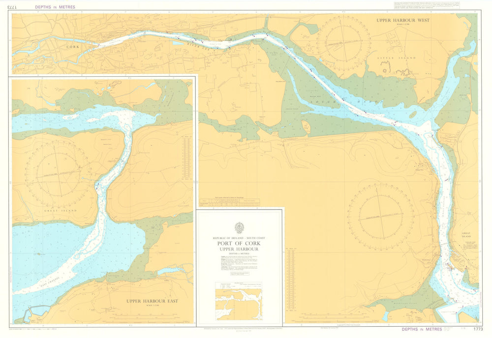 Ireland - Port of Cork Upper Harbour. Admiralty sea chart #1773. 1978 (1991) map