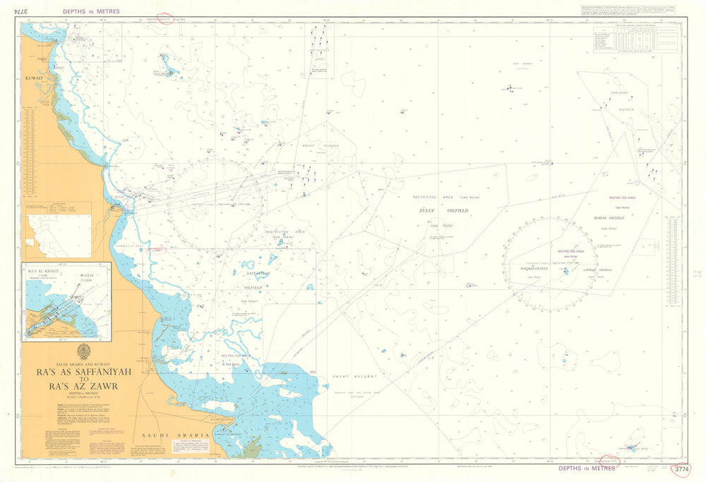 Saudi Arabia Kuwait Ra's Saffaniyah/Zawr. Admiralty chart #3774 1971 (1991) map
