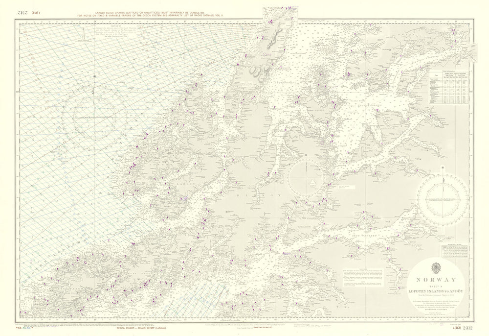 Norway. Lofoten Islands - Andøy. Admiralty chart #2312. 1918 (1976) old map