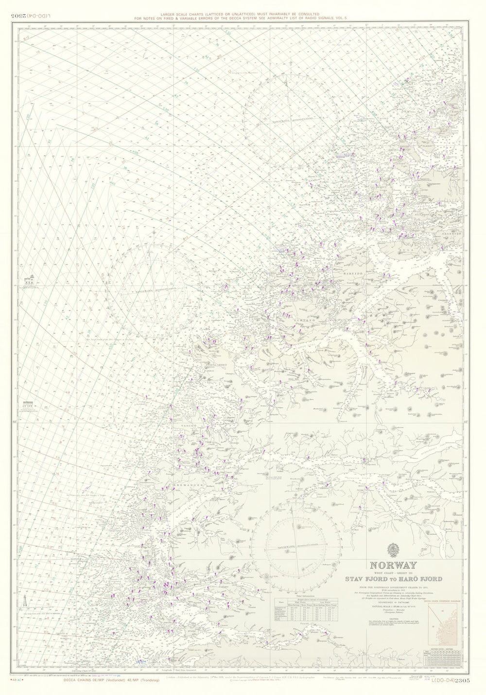 Norway - Stav Fjord to Harö Fjord. Admiralty sea chart #2305. 1881 (1980) map