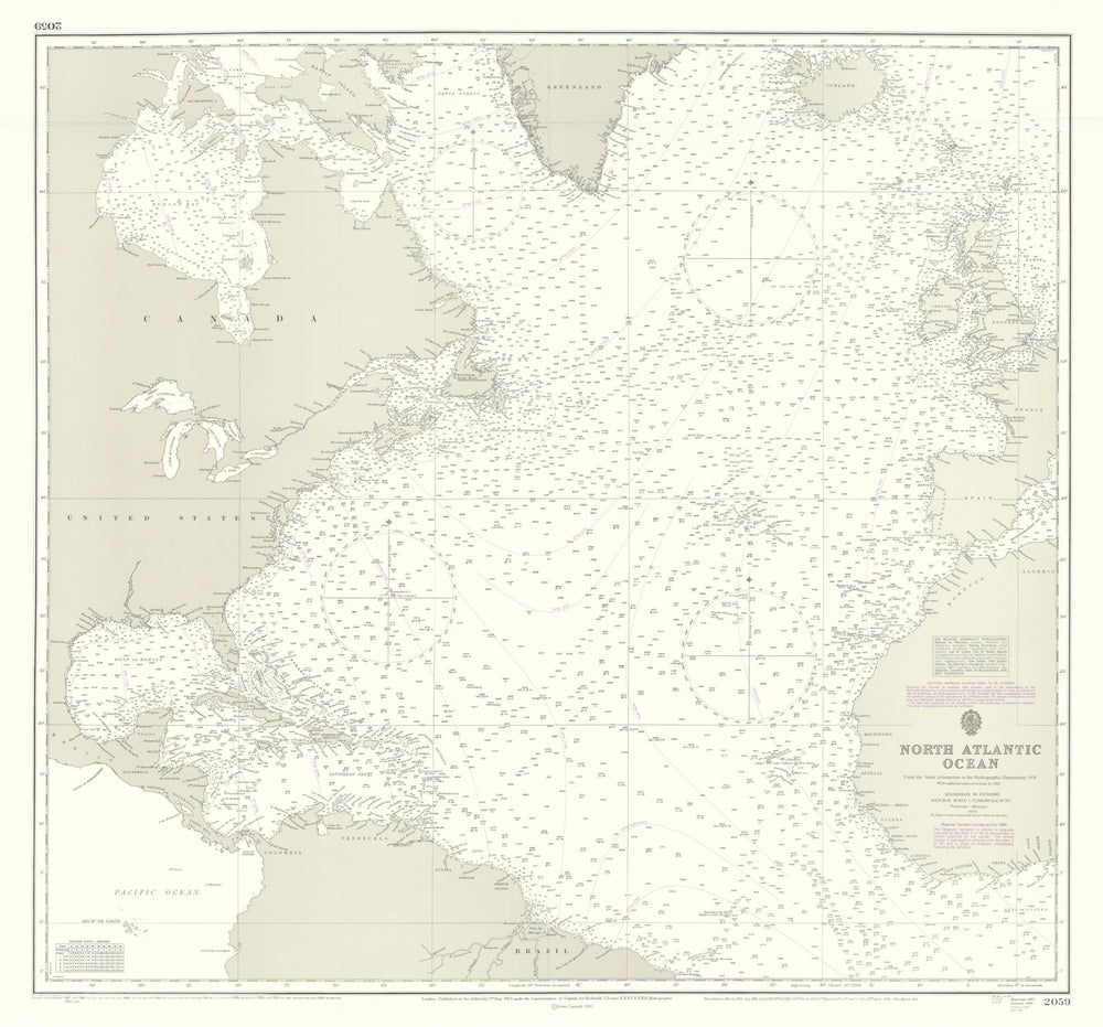 North Atlantic Ocean. Admiralty sea chart #2059. 1883 (1991) old vintage map