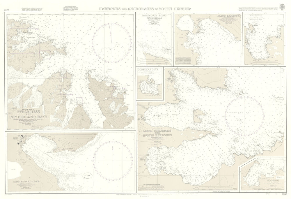 South Georgia Harbours & Anchorages. Admiralty sea chart #3589. 1930 (1987) map