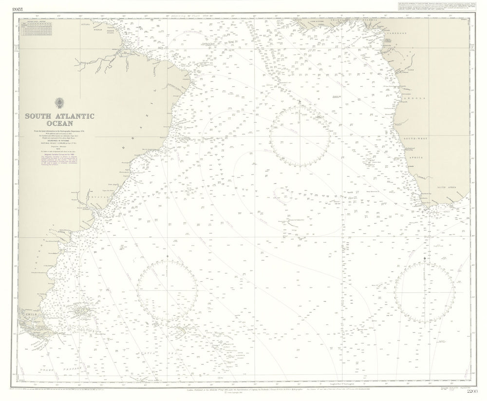 South Atlantic Ocean. Admiralty sea chart #2203. 1883 (1987) old vintage map