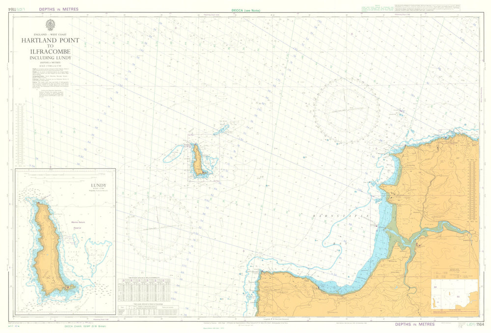 Devon. Hartland Point-Ilfracombe. Lundy. Admiralty chart #1164. 1974 (1991) map