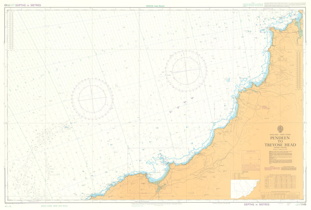 Cornwall - Pendeen to Trevose Head. Admiralty sea chart #1149. 1972 (1989) map