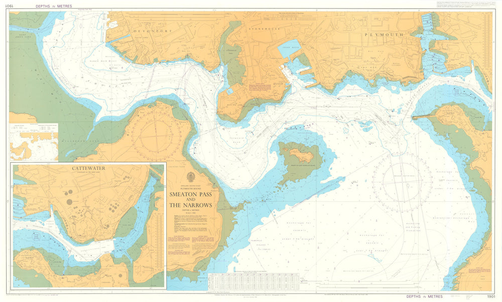 Plymouth Sound. Smeaton Pass Cattewater. Admiralty chart #1901. 1972 (2001) map