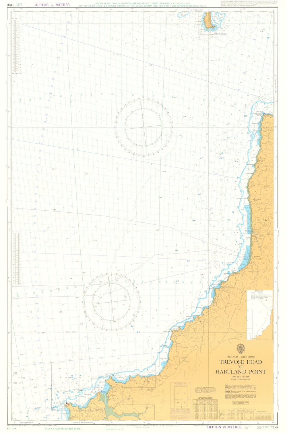 Cornwall Devon Trevose Head Hartland Pt. Admiralty chart #1156. 1973 (1989) map