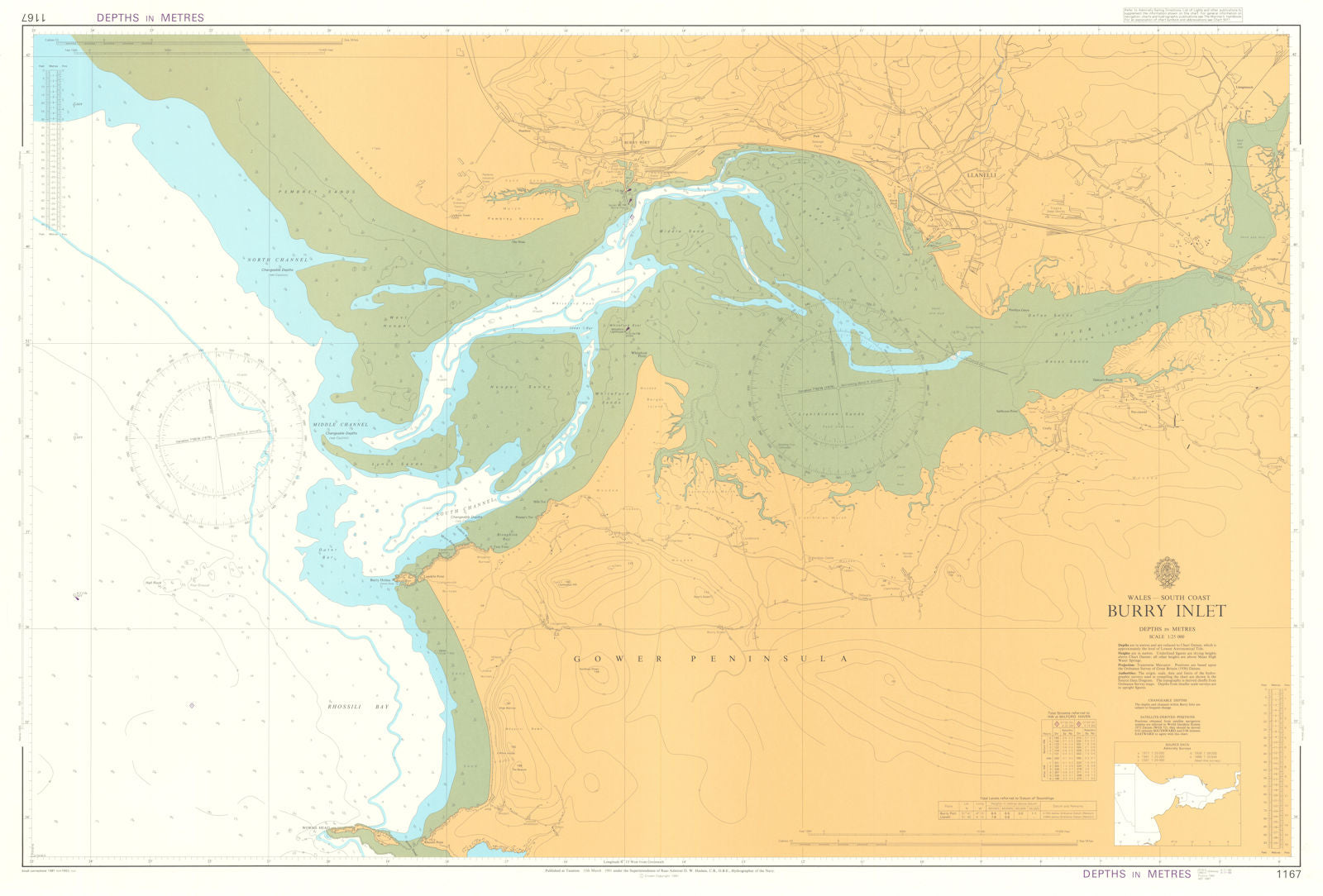 Burry Inlet Shellfish South Wales - Burry Inlet. Admiralty sea chart #1167. 1981 (1983) old ...