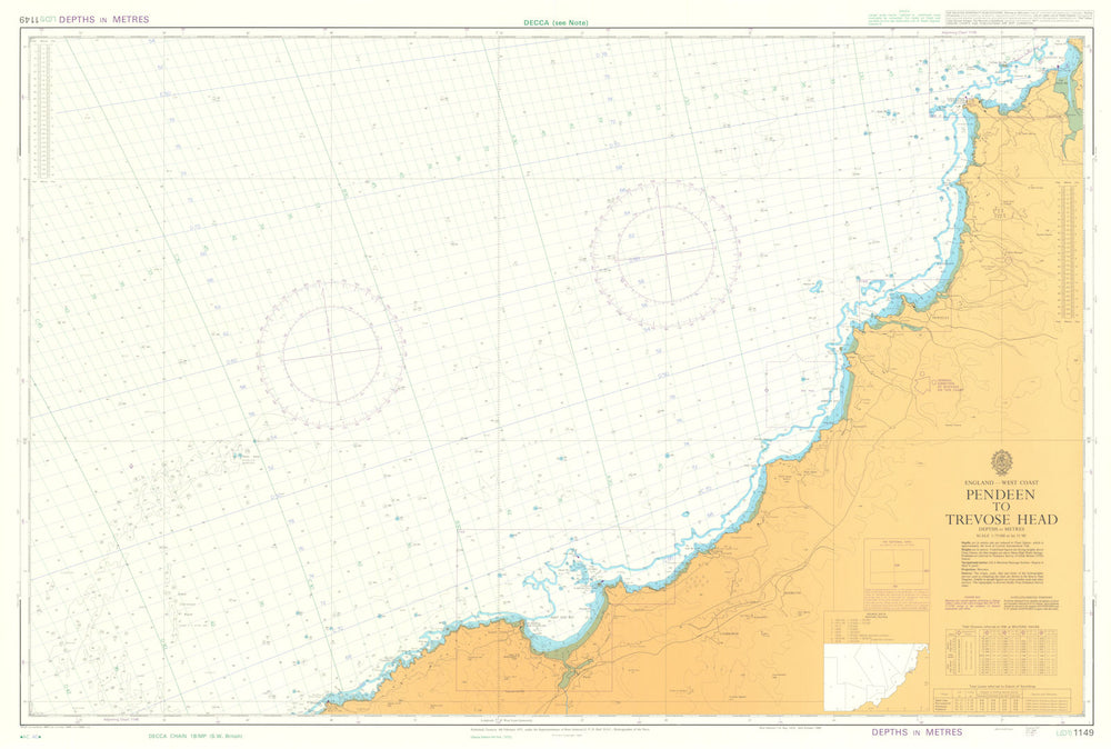 Cornwall - Pendeen to Trevose Head. Admiralty sea chart #1149. 1972 (1989) map