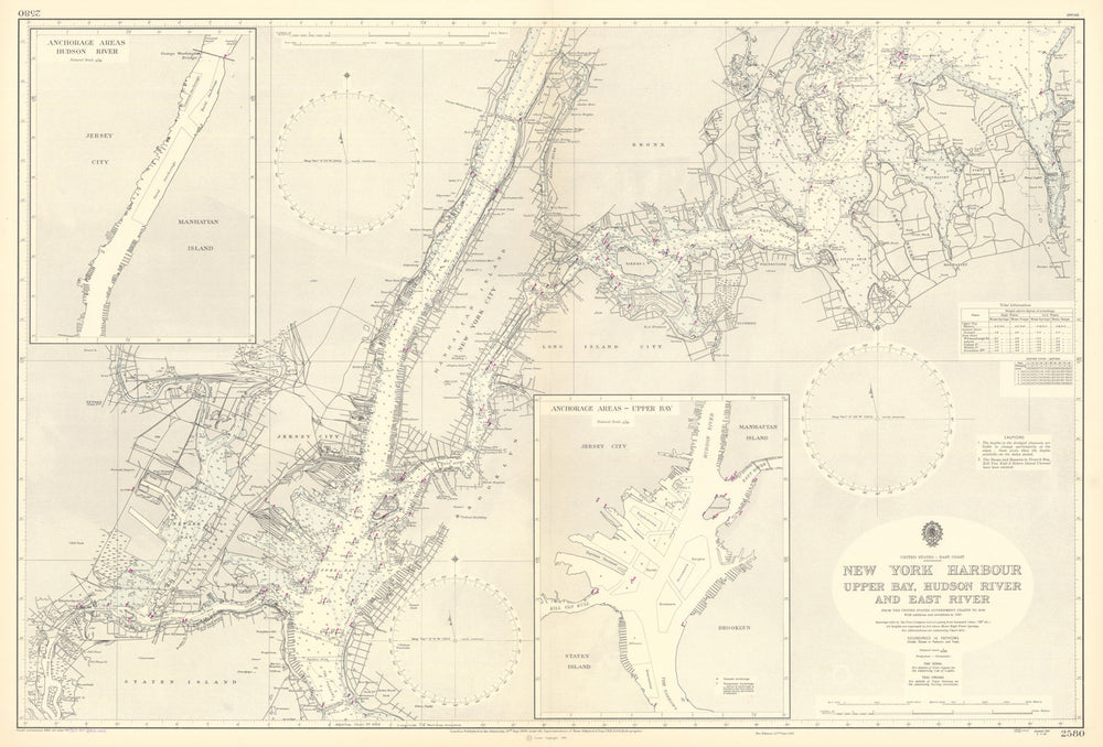 New York Harbour. Upper Bay, Hudson/East Rivers. Admiralty chart 1964 (1950) map