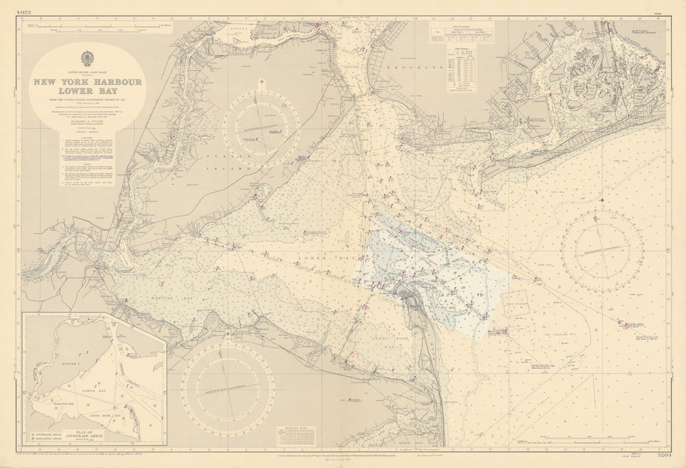 New York Harbour - Lower Bay. Admiralty chart 1965 (1950) old vintage map