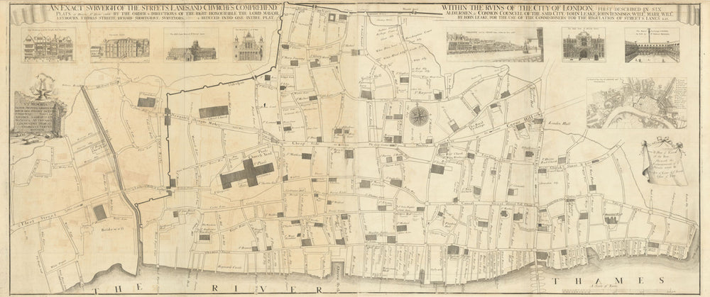 An Exact Surveigh of the Streets… City of London Fire map by John Leake 1723
