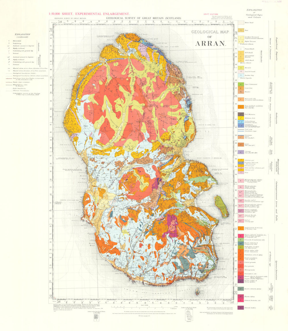 Geological map of Arran. Drift edition geological survey map sheet Scotland 1971