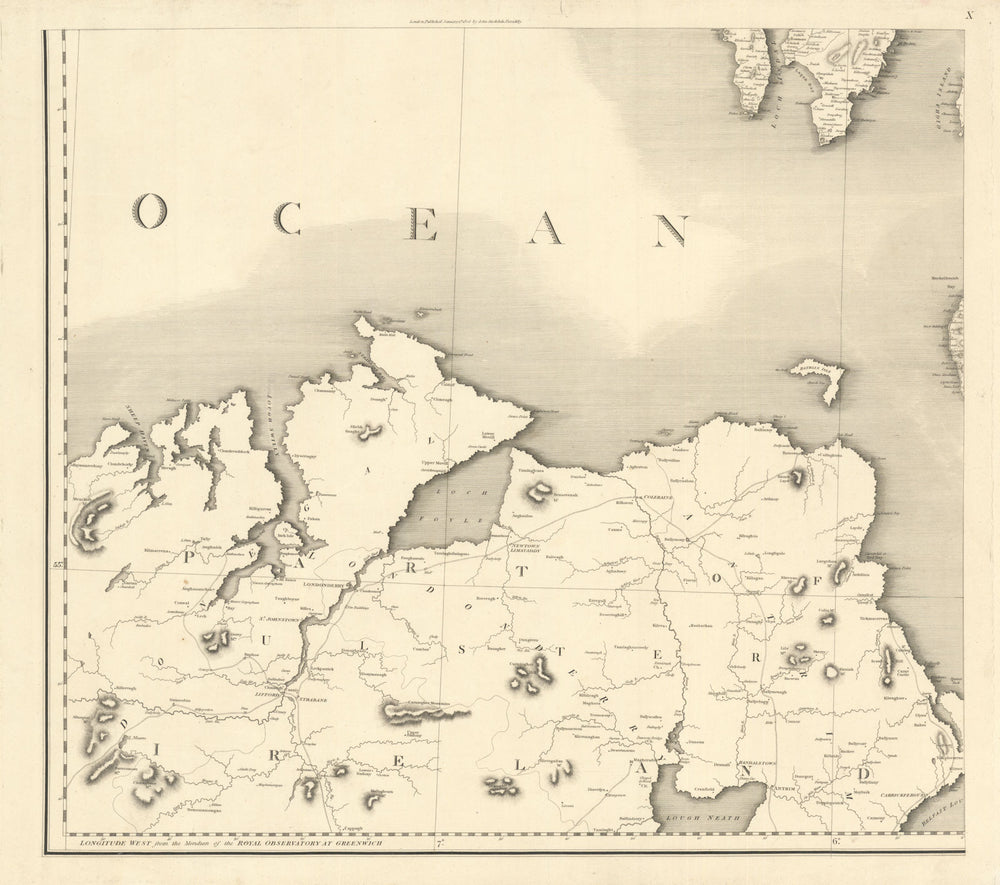 #10 Ulster North Coast. Donegal Londonderry Antrim. Stockdale 1806 old map