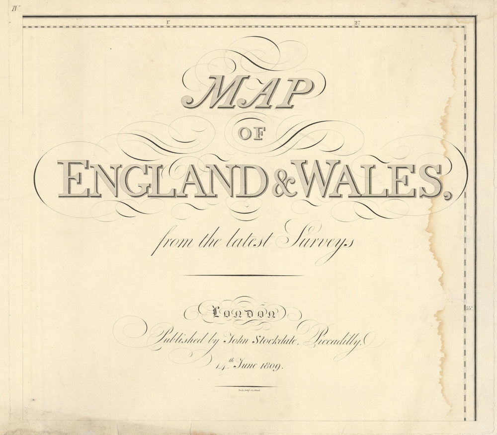 Map of England & Wales from the latest surveys. Title sheet. Stockdale 1809