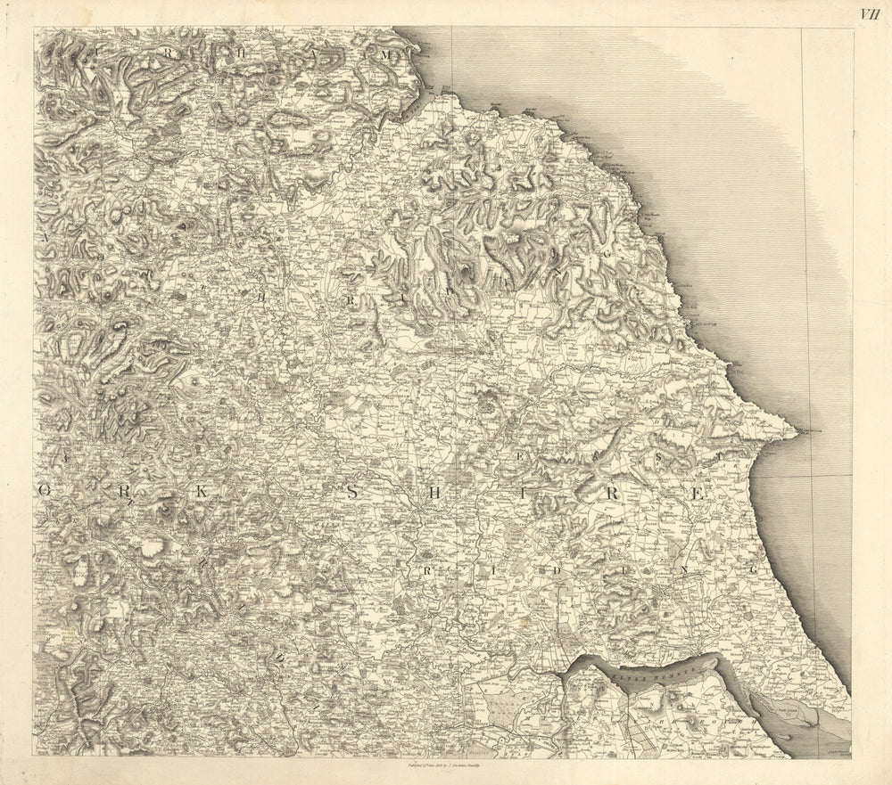#7 Yorkshire, the Humber Estuary & Teesside. Stockdale 1809 old antique map