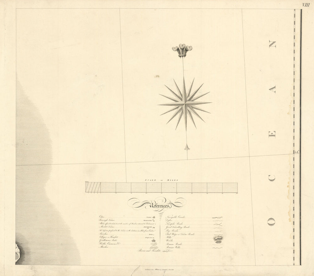 #8 Compass Rose and Reference Table. North Sea. Stockdale 1809 old antique map