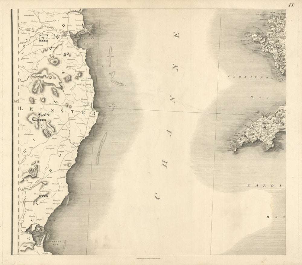 #9 Anglesey, Holyhead & Llyn Peninsula. Leinster Coast. Stockdale 1809 old map