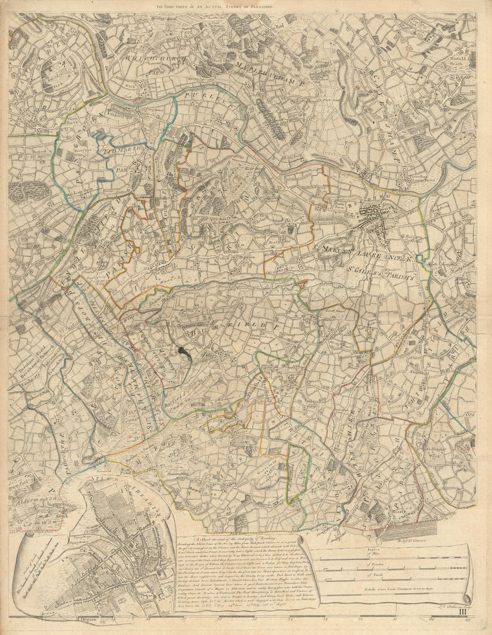 Thames Valley/Berkshire. Reading plan. Pangbourne Caversham. Rocque 1761 map