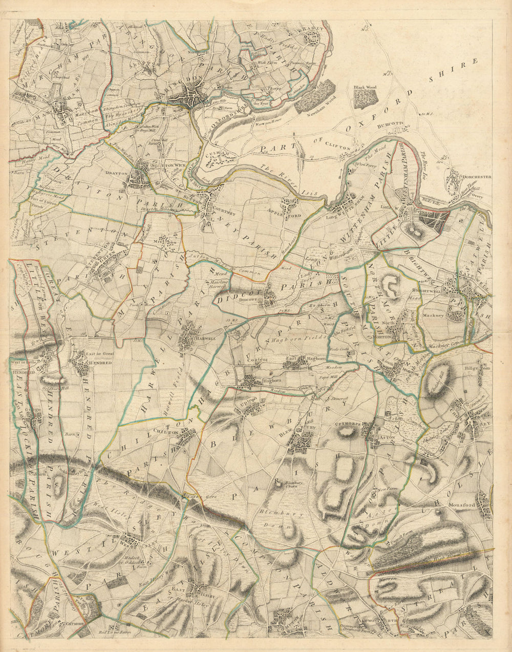 Vale of White Horse. Oxfordshire / Berkshire. Abingdon & Didcot. Rocque 1761 map