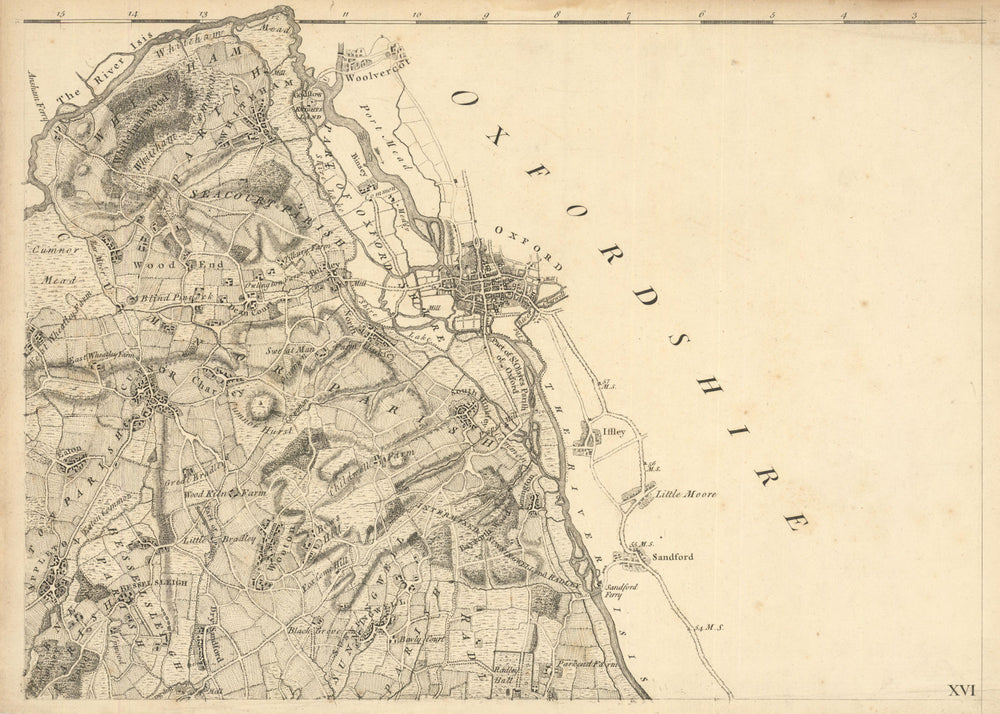 Thames Valley / Oxfordshire. City of Oxford, Botley & Cumnor. Rocque 1761 map
