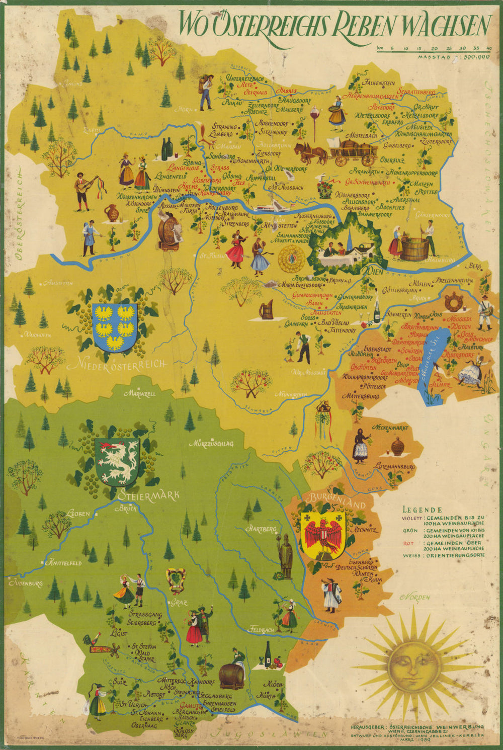Wo Österreichs Reben wachsen. Where Austria’s vines grow. Wine map 1959