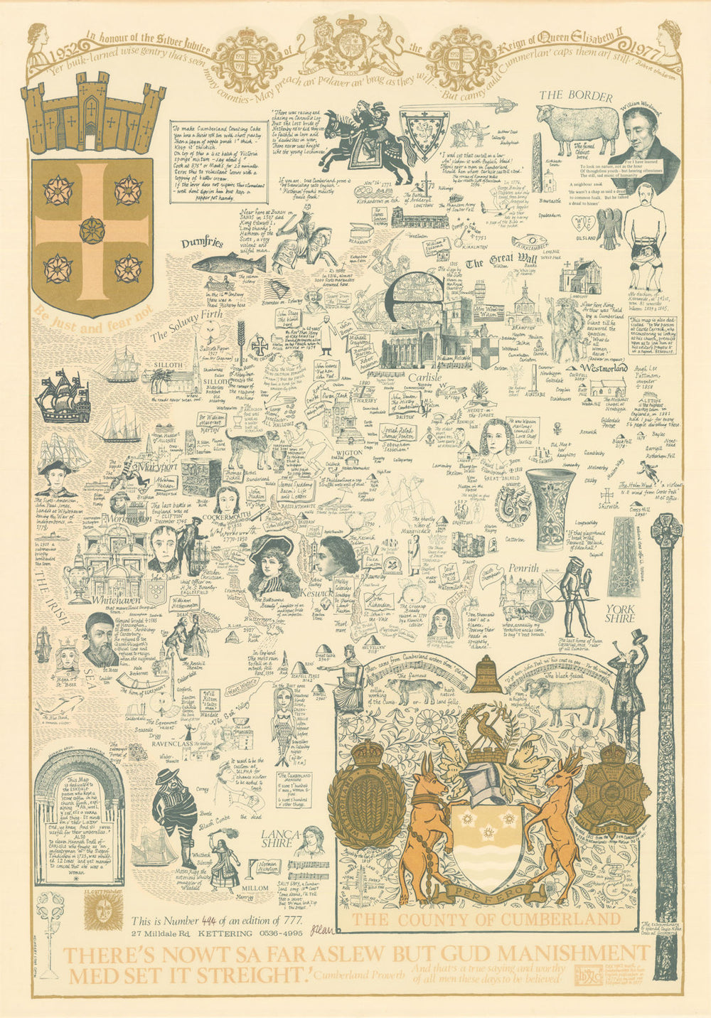 County of Cumberland. Cumbria pictorial miscellany map. Joseph Lloyd Carr 1975