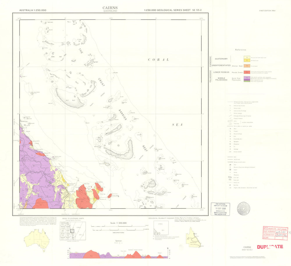Cairns—Geological Survey of Queensland—Sheet SE 55-2—Great Barrier Reef 1964 map