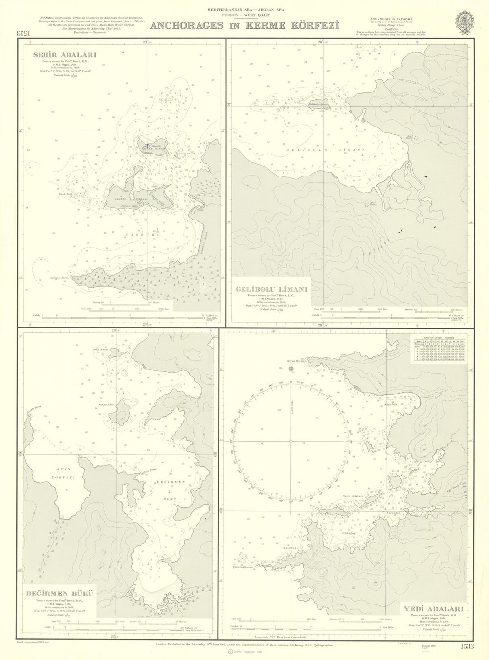Gulf of Gökova anchorages—Datça/Marmaris—1533 Admiralty chart 1981 (1973) map