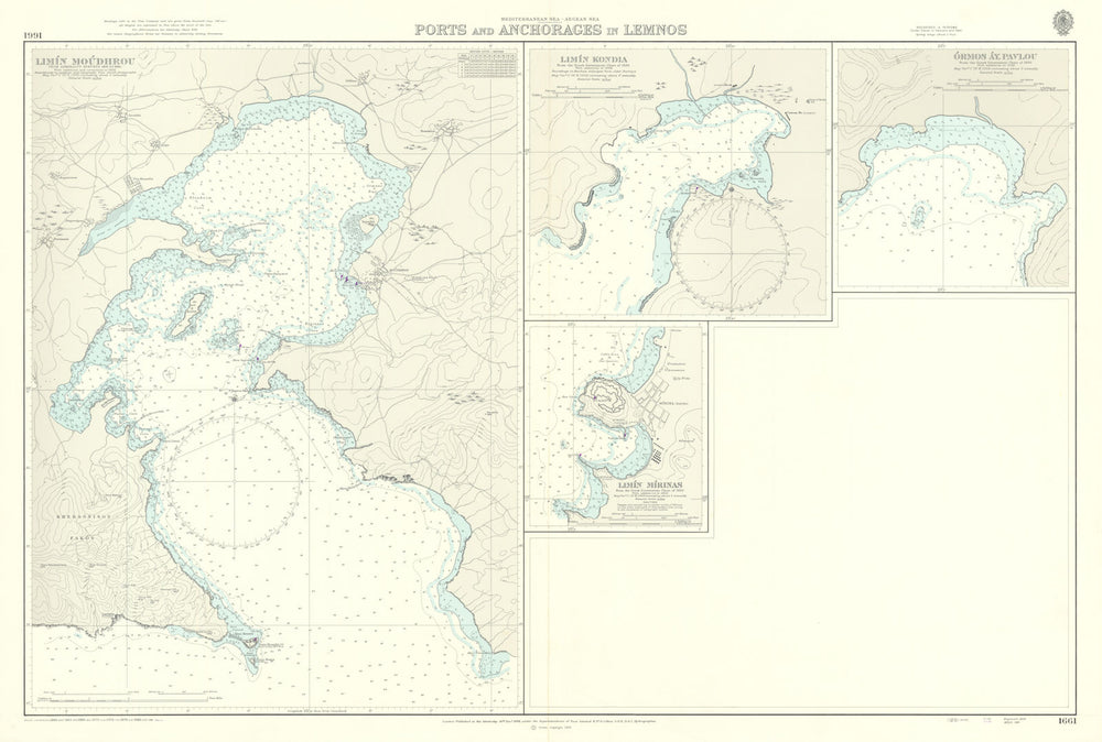 Lemnos ports—Moudros—Kondia—Agios Pavlos—1661 Admiralty chart 1958 (1984) map