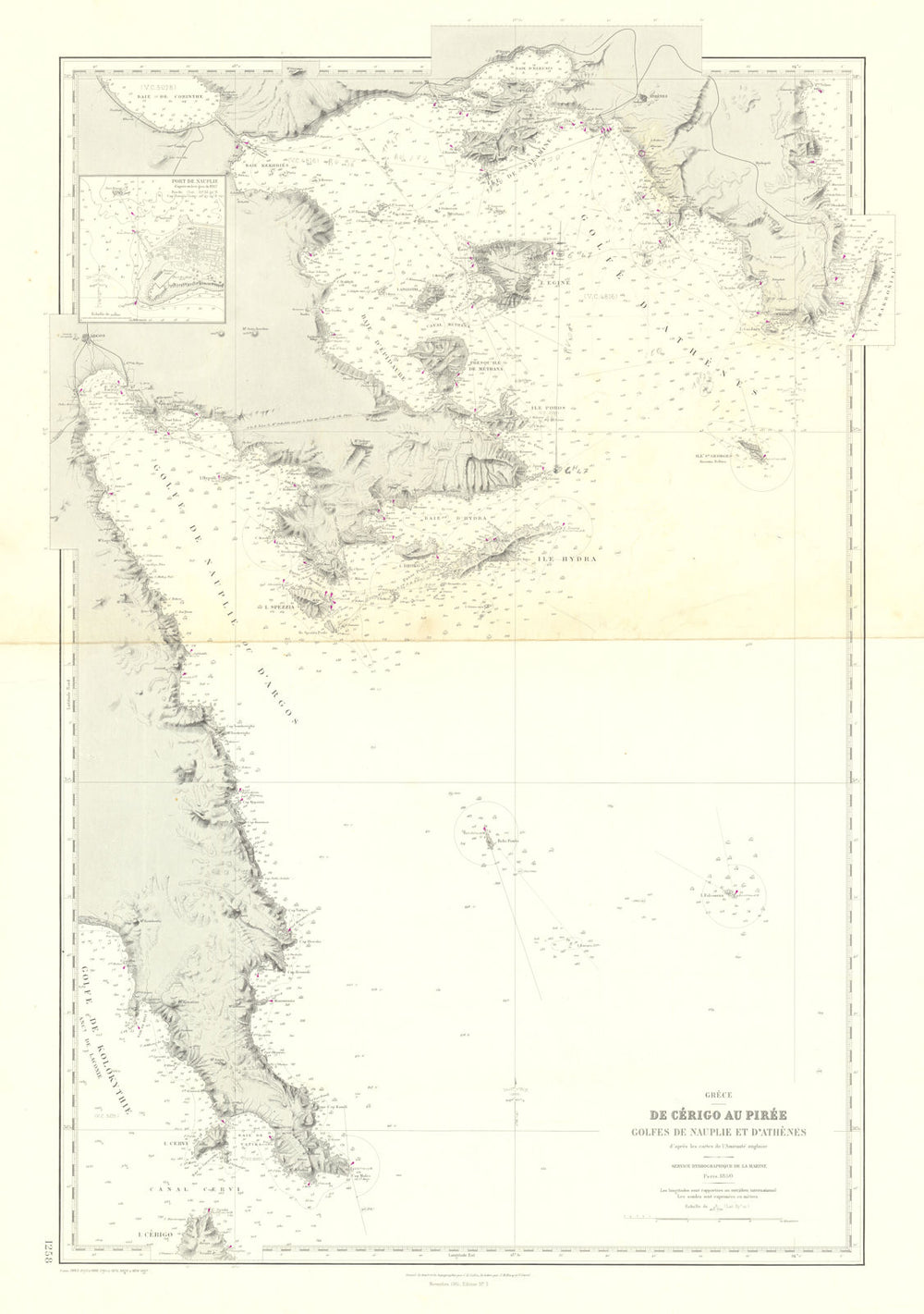 De Cérigo au Pirée—Greece—Argolic & Saronic Gulfs—nautical chart 1850 (1973) map