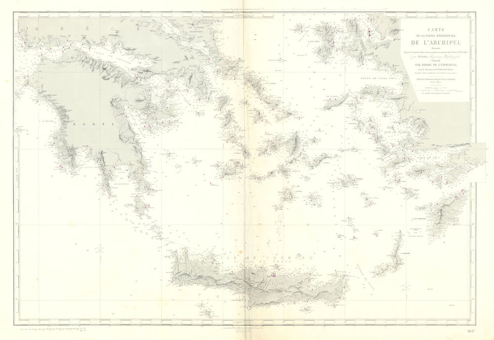 Partie méridionale de l’Archipel—Southern Aegean—nautical chart 1854 (1974) map
