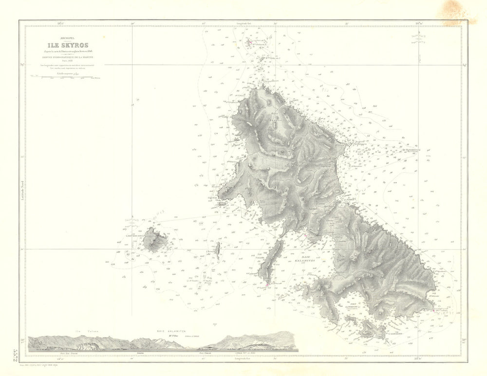 Archipel—Île Skyros—Aegean—Sporades—SHOM nautical chart 1921 (1958) old map