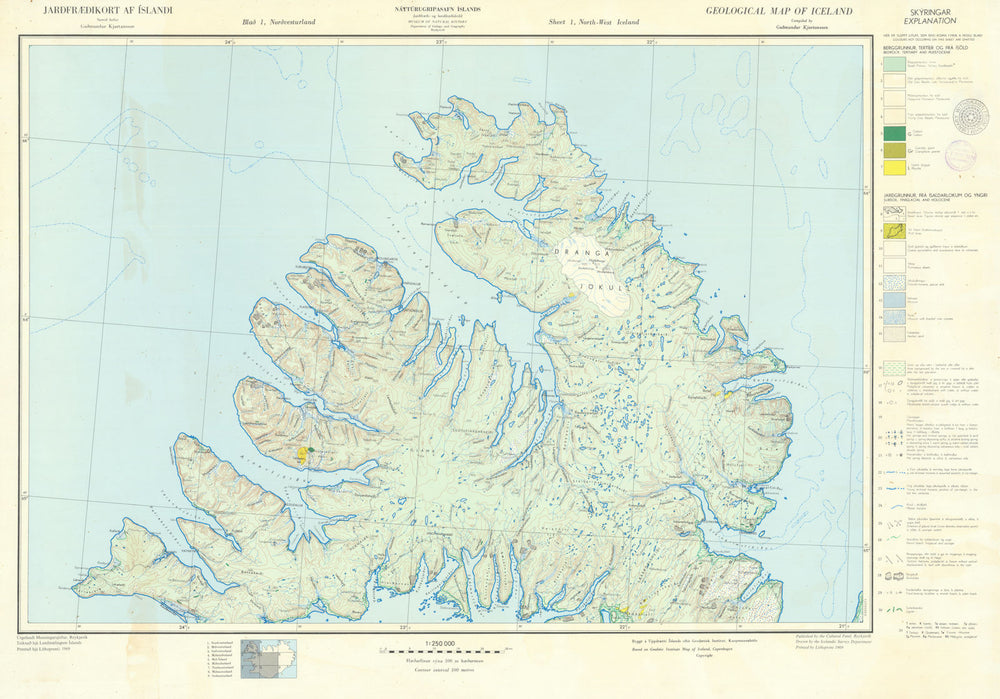 Jarđfræđikort af Íslandi—Geological map of Iceland—Sheet 1—Northwest 1969