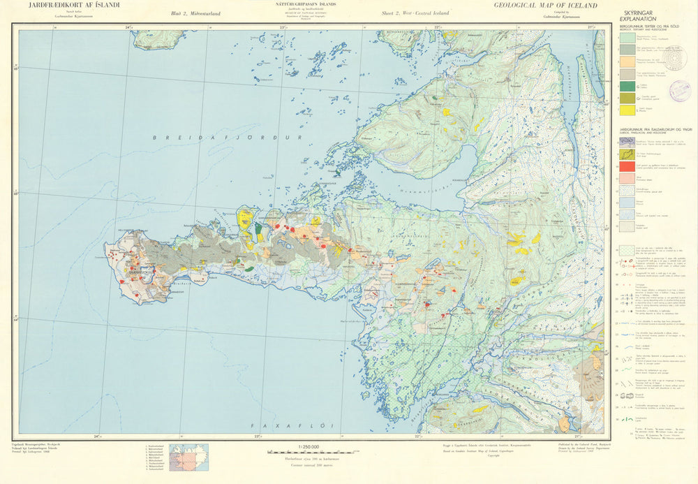 Jarđfræđikort af Íslandi—Geological map of Iceland—Sheet 2—West-central 1968