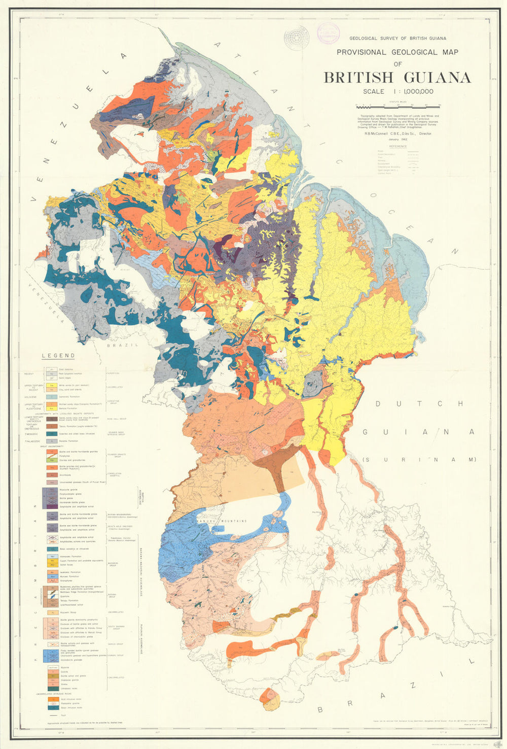 Provisional Geological Map of British Guiana by R.B. McConnell—Survey map 1962