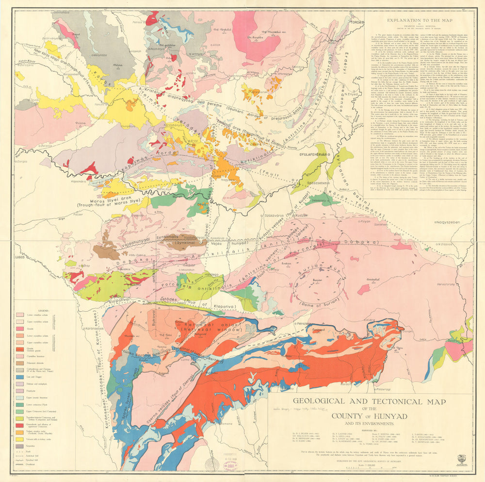 Geological and Tectonical Map of the County of Hunyad—Hunedoara—Romania 1929
