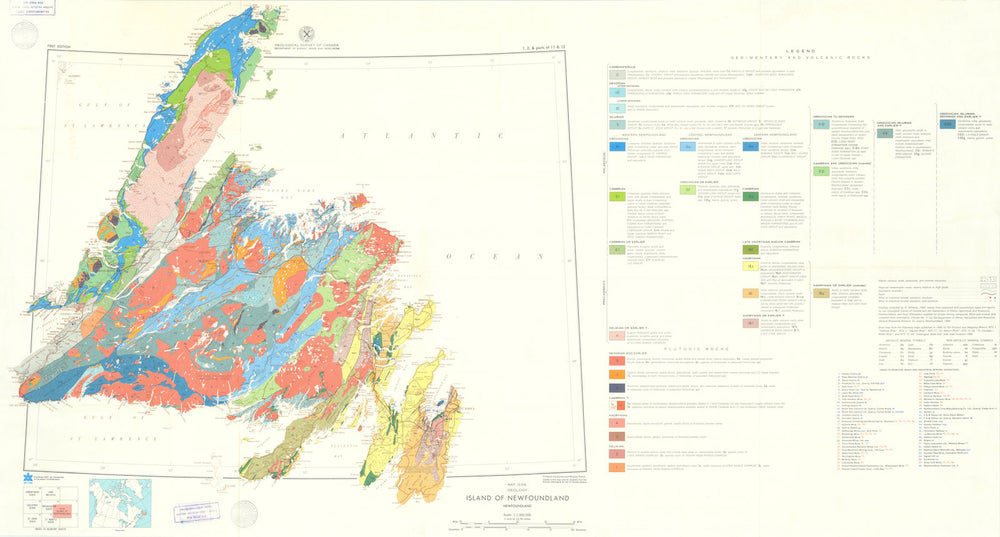 Geology — Island of Newfoundland — 1231A — Geological Survey of Canada 1967 map