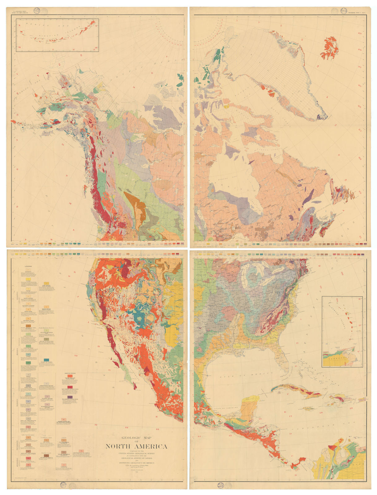 Geologic Map Of North America 4 Sheets 77 X 58 In US Geological Survey P 9 001023a 