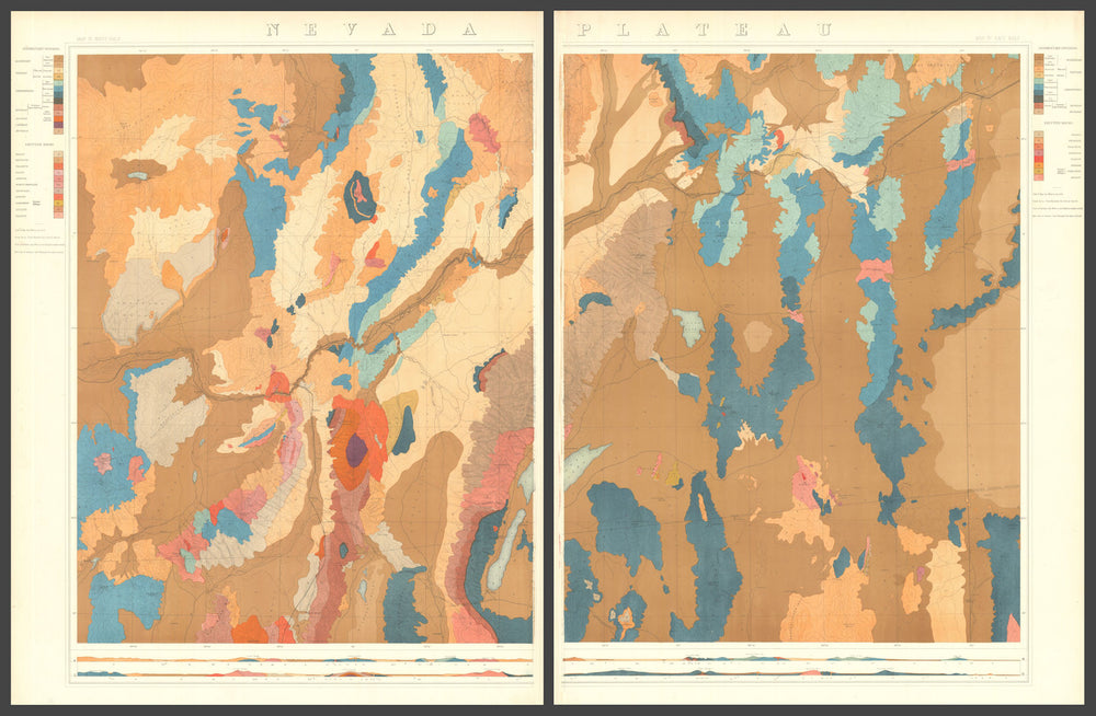 40th Parallel Survey Map IV—Nevada Plateau—Geological—Clarence King 1876