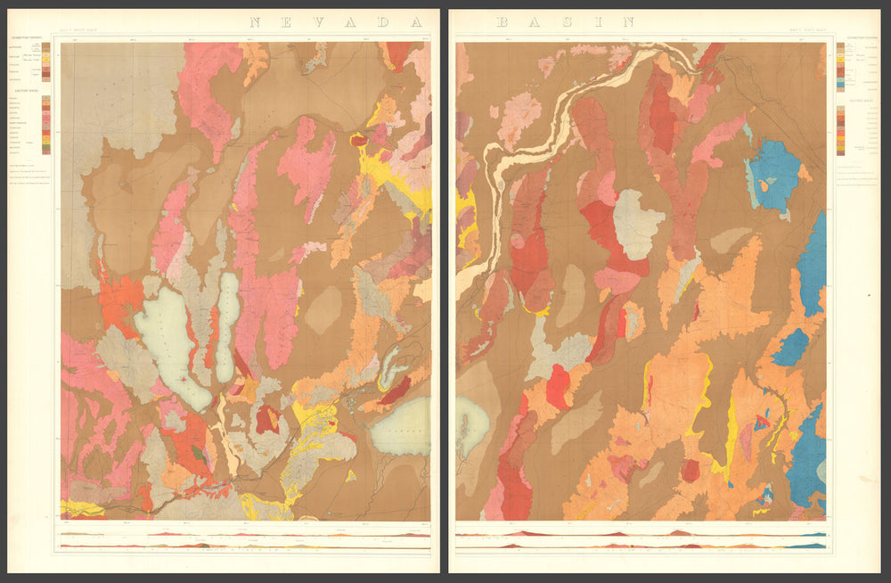 40th Parallel Survey Map V—Nevada Basin—Geological—Clarence King 1876 old