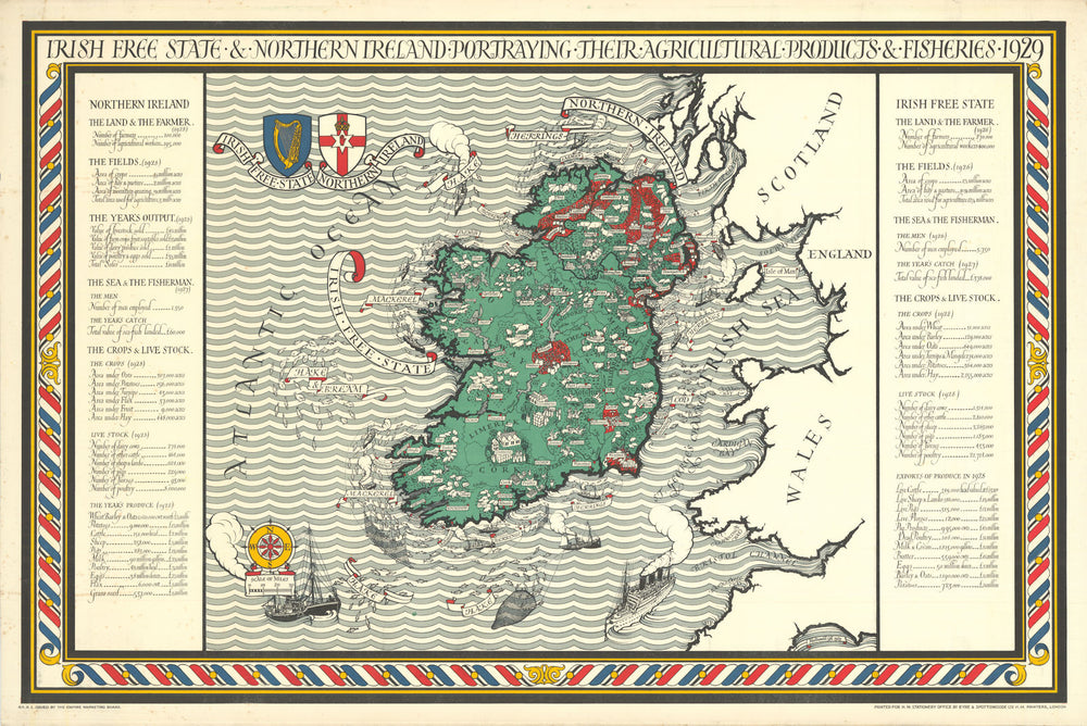 Irish Free State—Northern Ireland Agricultural Products… Macdonald Gill 1929 map