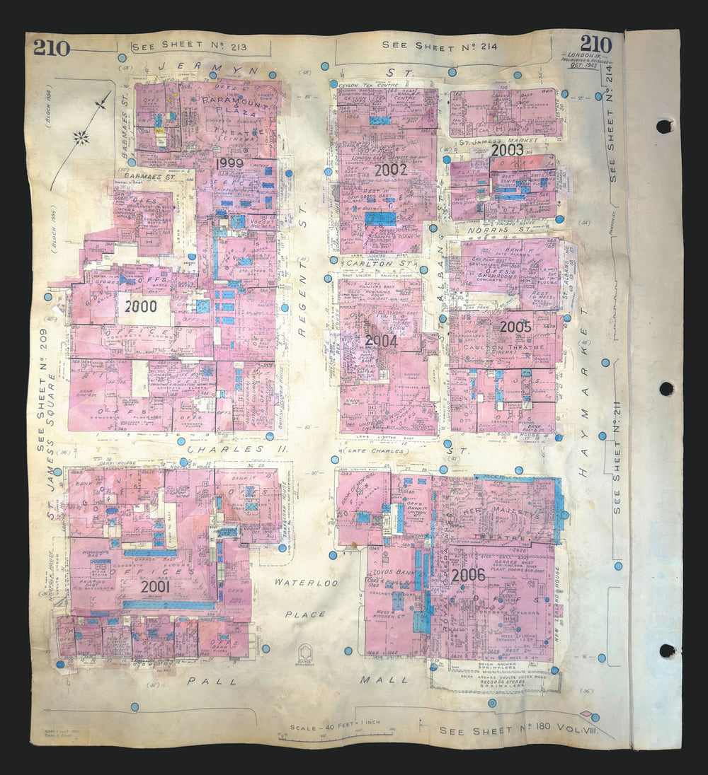 Goad London 210—SW1—St James's—Regent Street—Haymarket—Pall Mall 1942 (1970) map