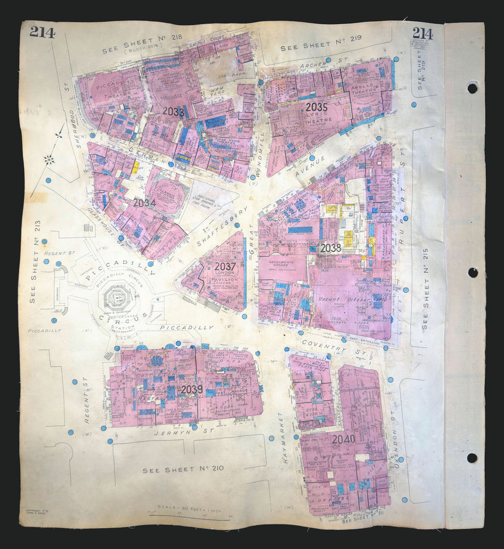 Goad London 214—W1/SW1—Piccadilly Circus—Shaftesbury Avenue 1950 (1970) map