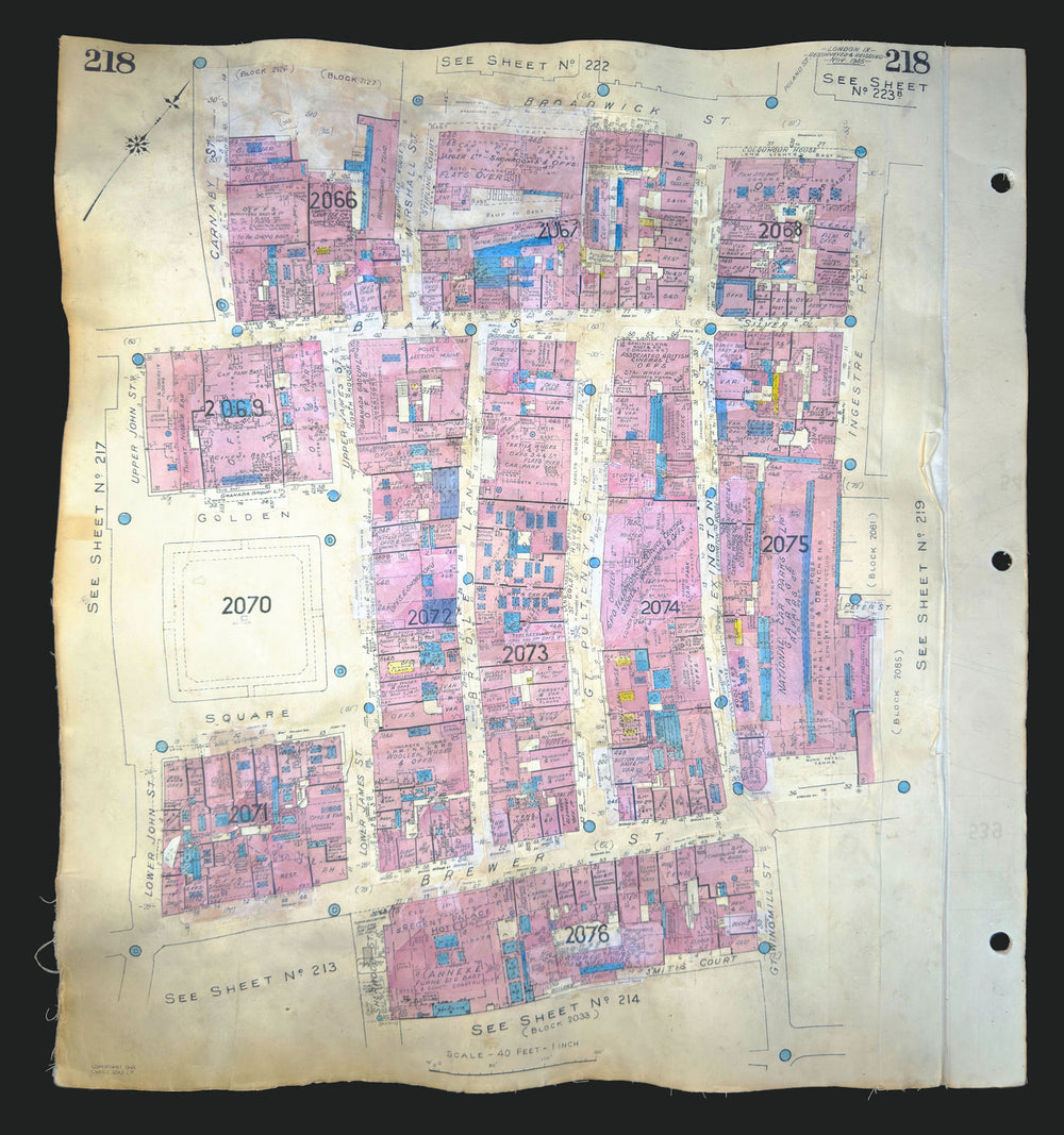 Goad London 218—W1—Soho—Golden Sq—Beak, Brewer & Carnaby Streets 1948 (1970) map
