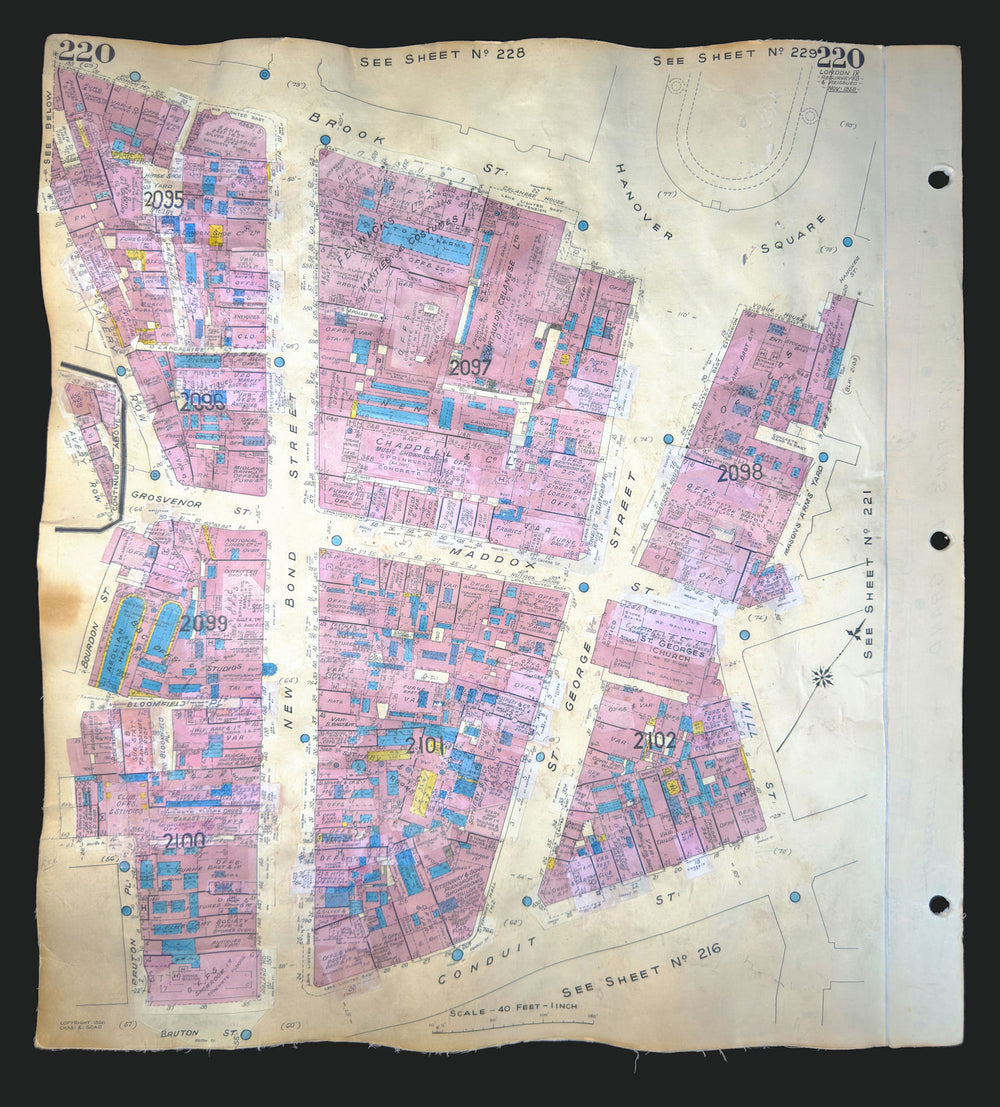 Goad London 220—W1—Mayfair—New Bond Street—Sotheby's—Hanover Sq 1958 (1970) map