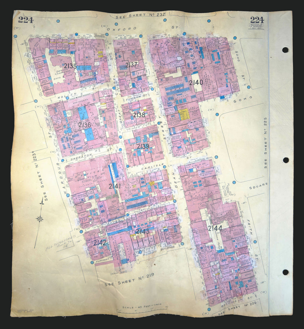 Goad London 224—W1—Soho Square—Dean, Wardour & Oxford Streets 1960 (1970) map