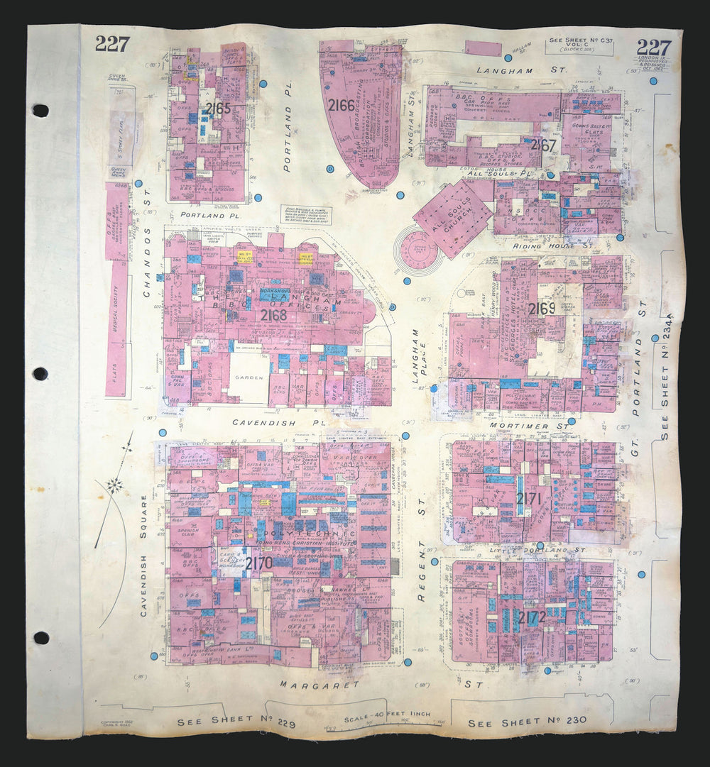 Goad London 227—W1—Marylebone—BBC Broadcasting House—Regent St 1962 (1970) map